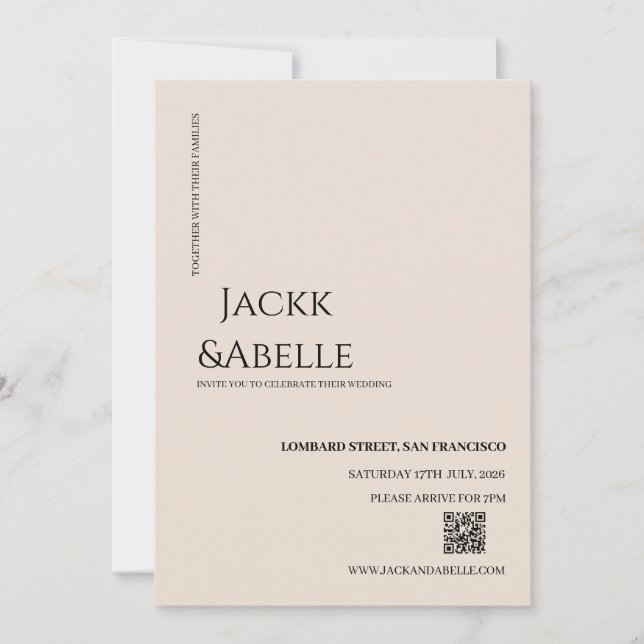 Eleganter QR Code Einladung zur Hochzeit (Vorderseite)