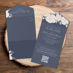 Eleganter QR-Code-Floral-RSVP-Online-Blush-Rosen  All In One Einladung