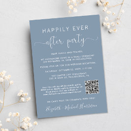 Eleganter QR Code Foto Dusty Blue Wedding Empfang Einladung