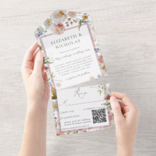 Eleganter QR-Code für Blumenhochzeiten All In One Einladung