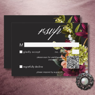 Eleganter QR-Code für Moody Burgundy & Pink RSVP Karte