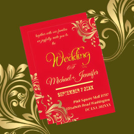 Eleganter QR-Code für Red and Gold Wedding Einladung