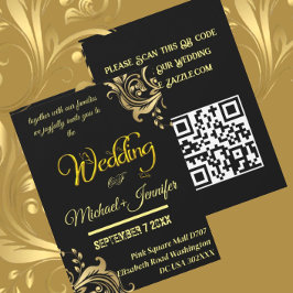 Eleganter QR-Code für Schwarz und Gold-Hochzeiten Einladung