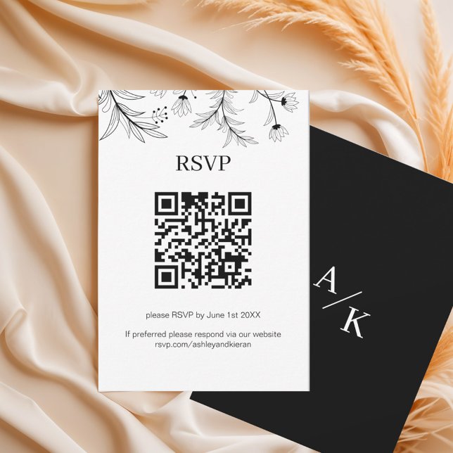 Eleganter QR-Code für Schwarz und Weiß bei Hochzei RSVP Karte (Von Creator hochgeladen)