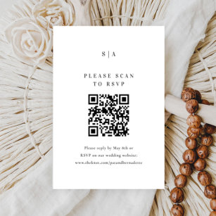 Eleganter QR-Code für Schwarz und Weiß-Hochzeit RSVP Karte