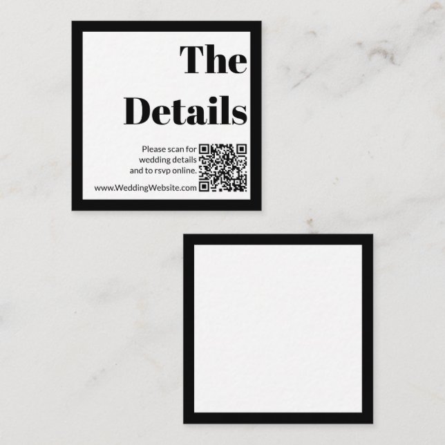Eleganter QR-Code für Schwarz-Weiß-Hochzeiten Begleitkarte (Vorne/Hinten)