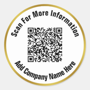 Eleganter QR-Code für Schwarz-weiße Goldtextsuche Runder Aufkleber