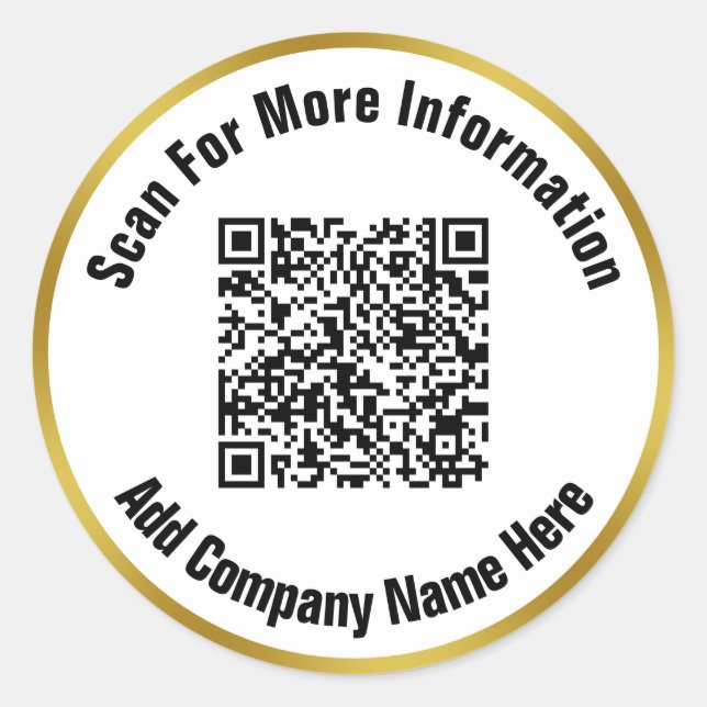 Eleganter QR-Code für Schwarz-weiße Goldtextsuche Runder Aufkleber (Vorderseite)