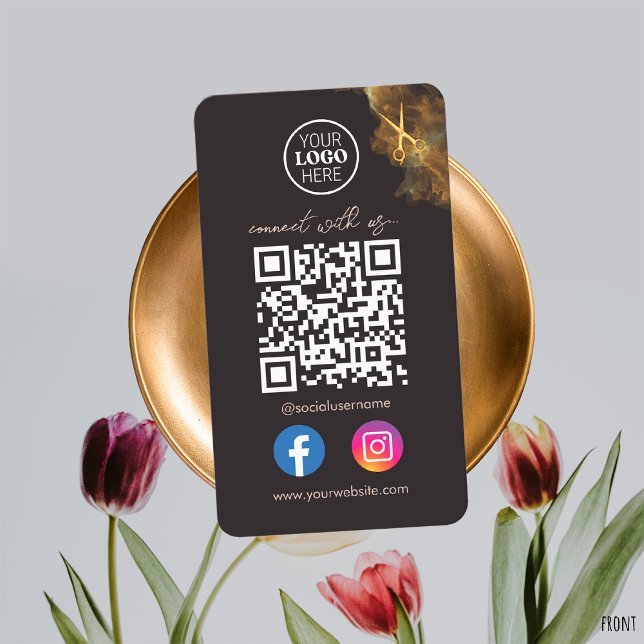 Eleganter QR-Code für Social Media Lila Gold Sciss Visitenkarte (Von Creator hochgeladen)