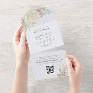 Eleganter QR-Code für Wasserfarben-Blumenblättrige All In One Einladung