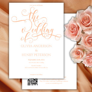 Eleganter QR-Code für weißes Peach Wedding Einladung