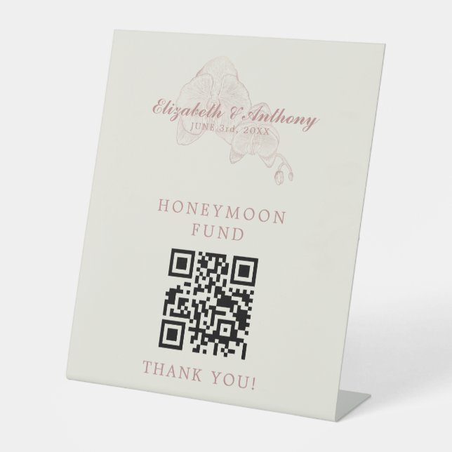Eleganter QR Code Honeymoon Fund Wedding Sign Sockelschild (Vorderseite)