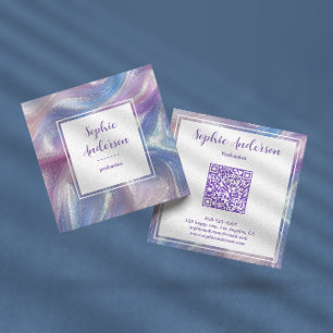 Eleganter QR-Code mit irisierendem Glitter-Swirll  Quadratische Visitenkarte