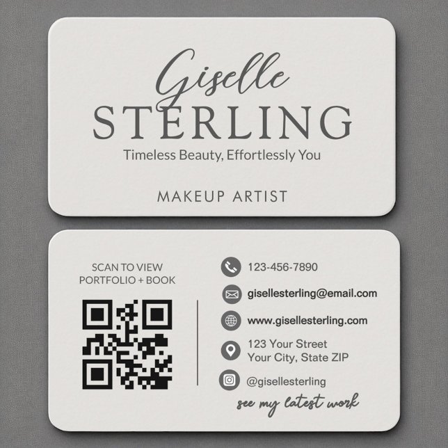 Eleganter QR Code Modernes Schiefergraues Skript Visitenkarte (Von Creator hochgeladen)