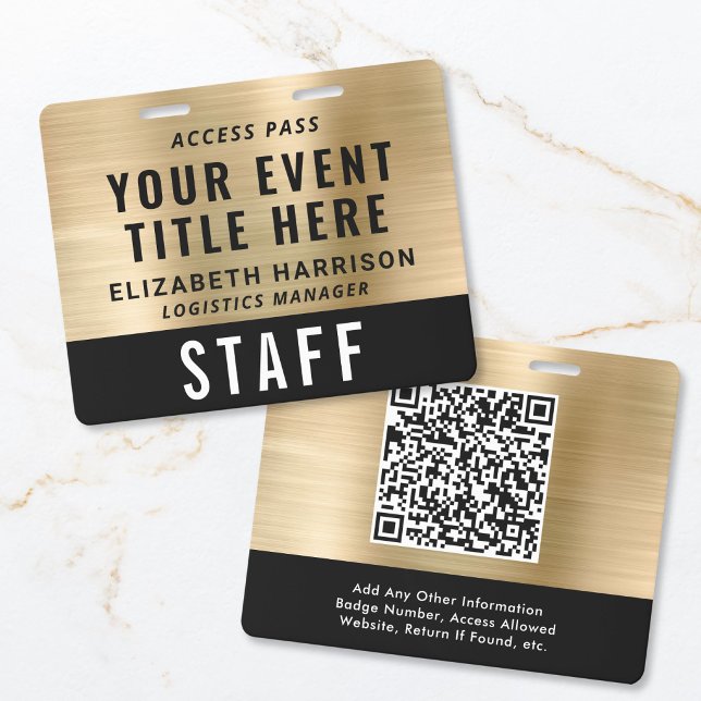 Eleganter QR-Code Schwarz Gold Event Zugangsauswei Ausweis (Von Creator hochgeladen)