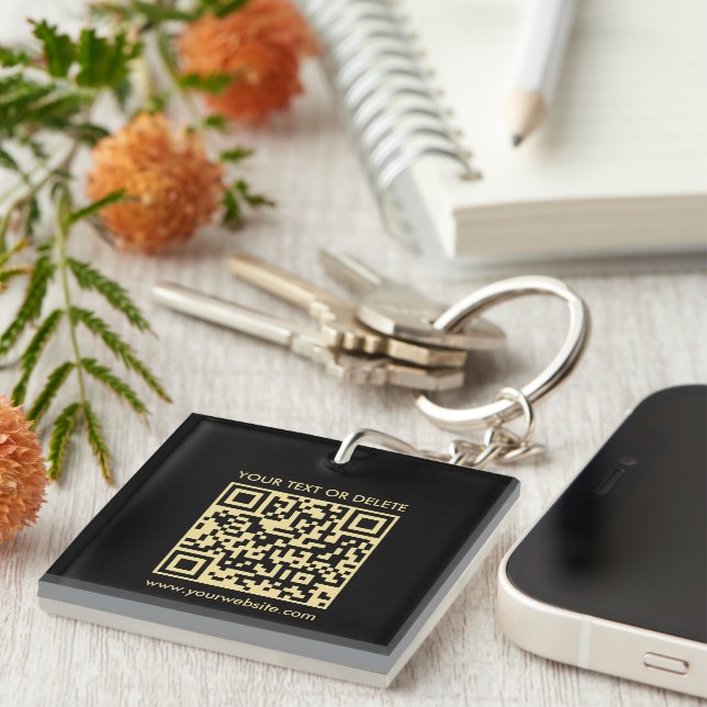 Eleganter QR-Code Schwarz und Gold, doppelseitiger Schlüsselanhänger (Vorderseite rechts)