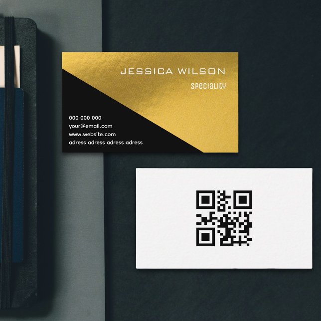 Eleganter QR-Code, schwarze Goldfolie Visitenkarte (Black and gold foil design for stylish business card)