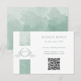 Eleganter QR Code UAWG Pale Green Monogram Wedding RSVP Karte
