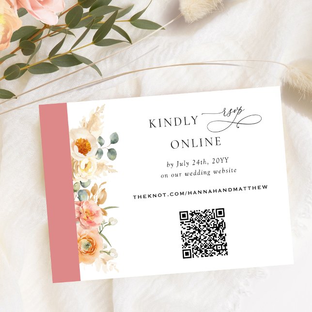 Eleganter QR Code UAWG Peach and Coral Wedding Begleitkarte (Von Creator hochgeladen)