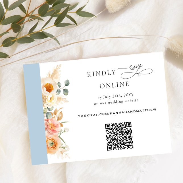 Eleganter QR Code UAWG Peach und Blue Wedding Begleitkarte (Von Creator hochgeladen)