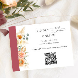 Eleganter QR Code UAWG Peach und Burgundy Wedding Begleitkarte