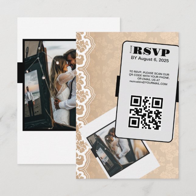 Eleganter QR Code Wedding RSVP Card (Vorne/Hinten)
