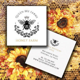 Eleganter Queen Bee Schwarz-weiß Gold Business Squ Quadratische Visitenkarte