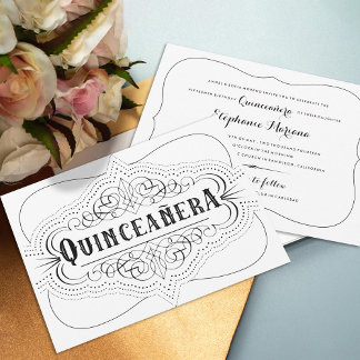 Eleganter Quinceañera Süd Western Schwarz und Weiß Einladung