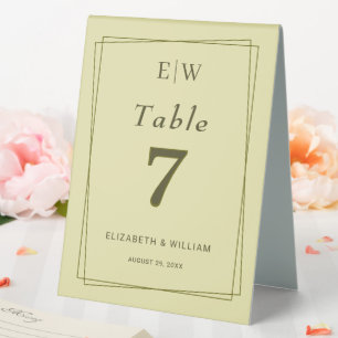 Eleganter Rahmen auf Himmelgelb Monogramm-Hochzeit Tischaufsteller