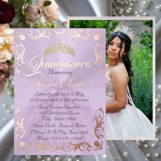 Eleganter Rahmen & Foto auf Lavendel Quinceanera Folieneinladung