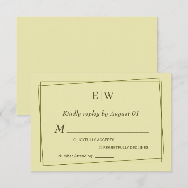 Eleganter Rahmen für die Himmelsgelbe Monogramm-Ho RSVP Karte (Vorne/Hinten)