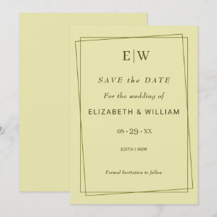 Eleganter Rahmen für die Himmelsgelbe Monogramm-Ho Save The Date