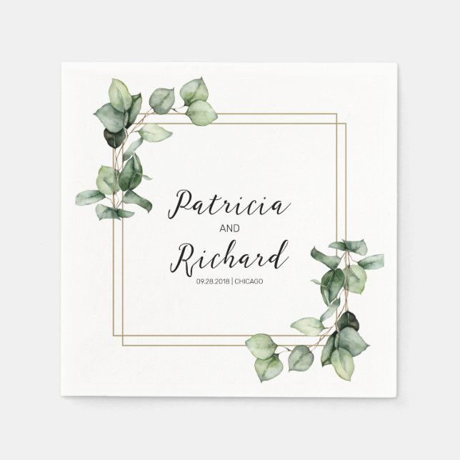 Eleganter Rahmen Greenery Serviette (Vorderseite)