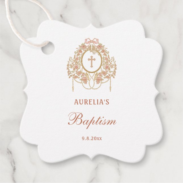 Eleganter Rahmen Heiliges Kreuz Taufe Geschenkanhänger (Vorderseite)