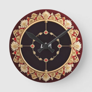 Eleganter Rahmen mit Verzierter Blumendekoration Runde Wanduhr