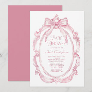 Eleganter Rahmen + Pink Bow Baby Dusche Einladung