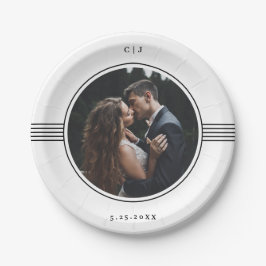 Eleganter Rahmen | Schwarz-Weiß-Foto-Hochzeit Pappteller