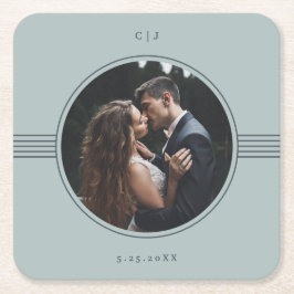 Eleganter Rahmen | Sea Glass Foto Wedding Rechteckiger Pappuntersetzer