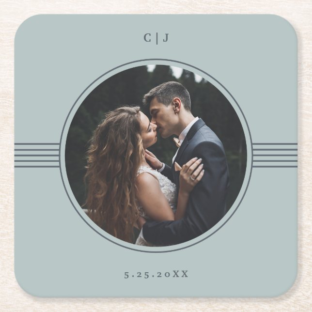 Eleganter Rahmen | Sea Glass Foto Wedding Rechteckiger Pappuntersetzer (Vorderseite)