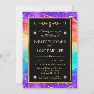 Eleganter Rainbow Glitzer Agate und GoldWedding Einladung