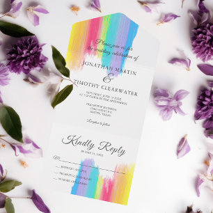 Eleganter Rainbow Watercolor Gay Pride Wedding All All In One Einladung