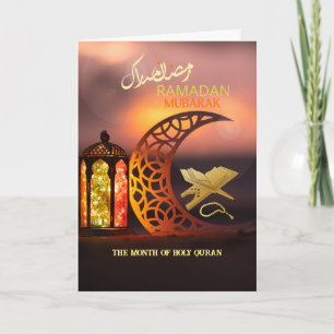Eleganter Ramadan Mubarak Heiliger Koran mit Halbm Karte