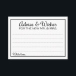 Eleganter Rat und wünscht Mr. und Mrs. Wedding Hinweiskarte<br><div class="desc">Diese eleganten Hochzeitsratschläge und Wunschkarten sind die perfekte Ergänzung zu Ihrem Hochzeitsempfang. Dieses Design zeichnet sich durch eine klassische, schlichte schwarze Grenze mit dem Text "Ratschläge & Wünsche für den neuen Mr. und Mrs." aus, in einer Kombination aus kalligrafischen und einfachen schwarzen Schriftart. Die Karte bietet den Gästen Platz, um...</div>