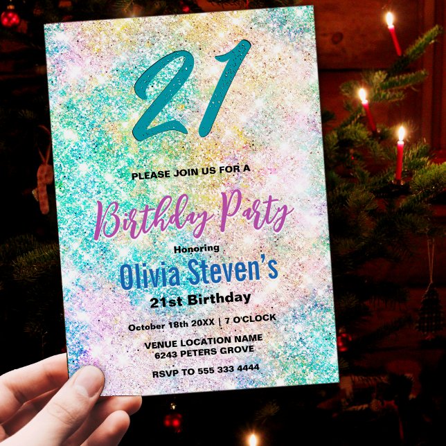 Eleganter, rätselhafter grüner Regenbogen-Glitzer Einladung (Von Creator hochgeladen)