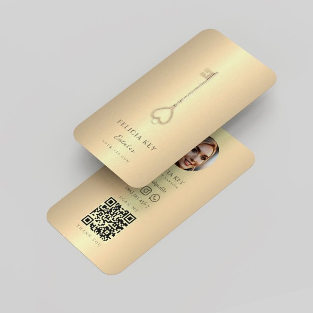 Eleganter Real Anwesen Agent QR Gold Visitenkarte (Elegant Real Estate Agent QR Gold Business Card
)