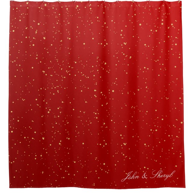 Eleganter Red and Gold Sparkle Glitzer Duschvorhang (Vorderseite)