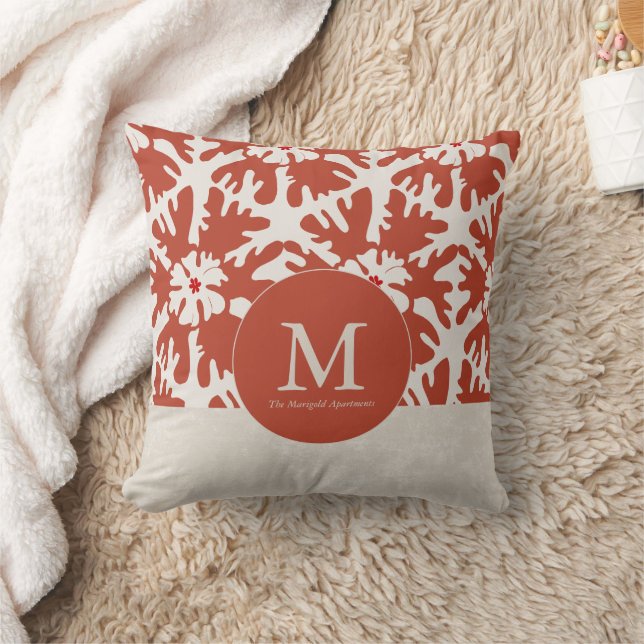 Eleganter Red & Beige Monogram Christmas Star Kissen (Decke)