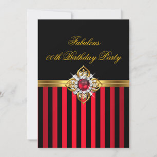 Eleganter Red Black Stripe Gold Rote Perle Geburts Einladung