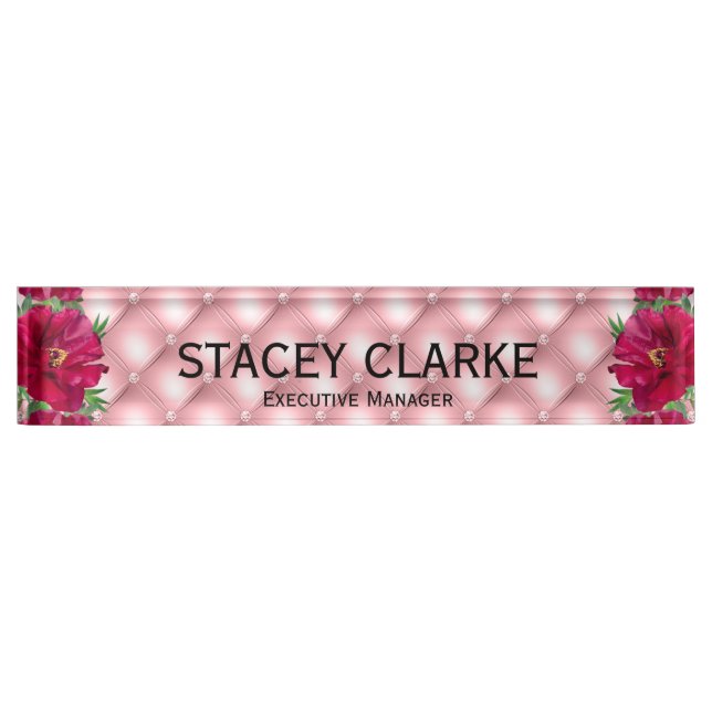 Eleganter Red Blume Pink Führungskraft Manager Namensplakette (Vorderseite)