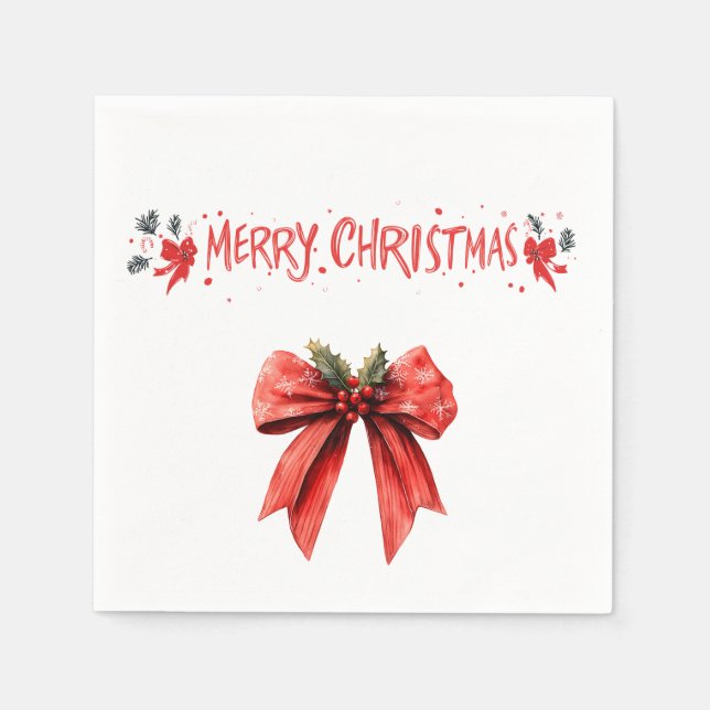 Eleganter Red Bow "Merry Christmas" Napkins Serviette (Vorderseite)